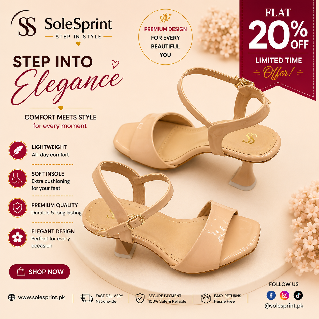 SoleSprint Crystal Nude Elegance Heels