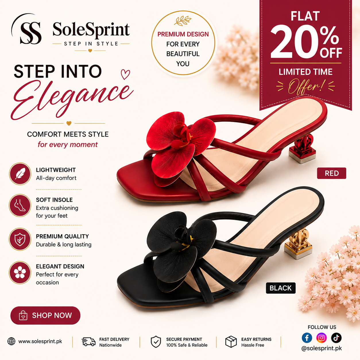 Elegant Floral Heel Sandals for Women – Lightweight & Comfortable